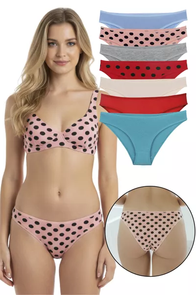 سروال داخلي نسائي بنقوش منقط، مجموعة من 7 قطع، موديل 