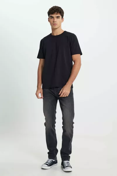 جينز دنيم بخصر عادي بقصة مستقيمة مرن