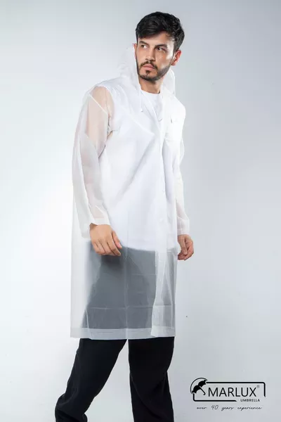 Impermeabile con cappuccio da donna e uomo, bottone a pressione, Eva bianco 