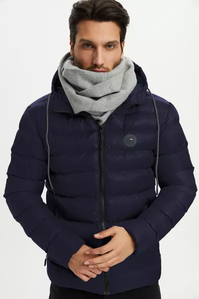 جاكيت رياضي رجالي كحلي مع حشوة ألياف طيور مقاوم للماء والرياح