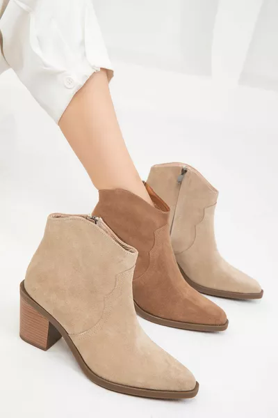 تان سويدي جلد طبيعي أحذية نسائية وبوت 