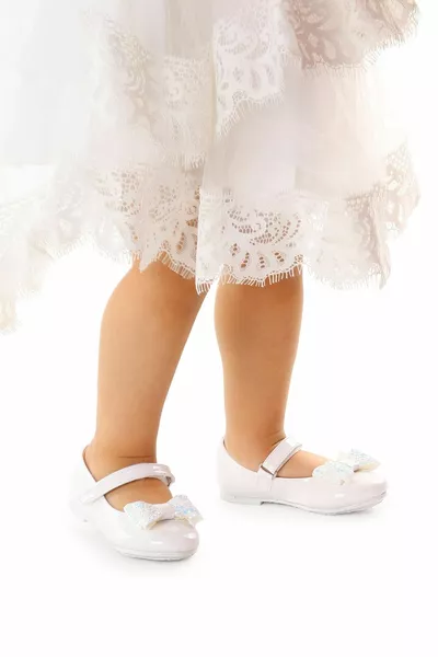 Ballerine da ragazza con fiocco in velcro Aegean  Vernice