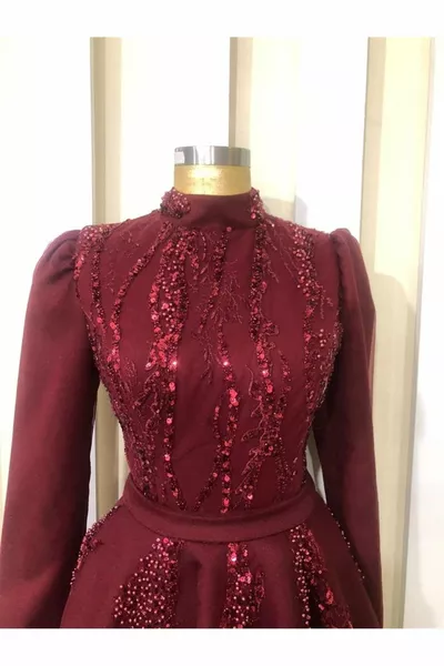 بورجوندي ستارز المرأة الصدر الترتر المطبوعة حزام الخصر مطوي تول الحجاب فساتين السهرة  