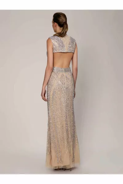 Geborduurde Gedetailleerde Verlovingsjurk op de rug Beige 