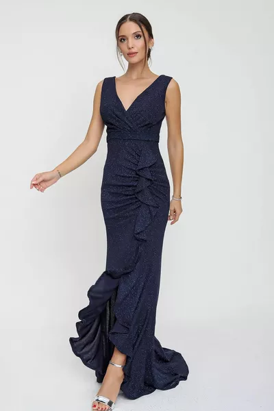 مزدوج الصدر طوق الجبهة انتفخ فستان السمك