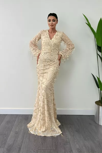 Abito con paillettes con frange - Oro