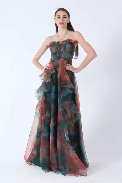 Без презрамки яка цепка пола разрошени вечерна рокля зелен 