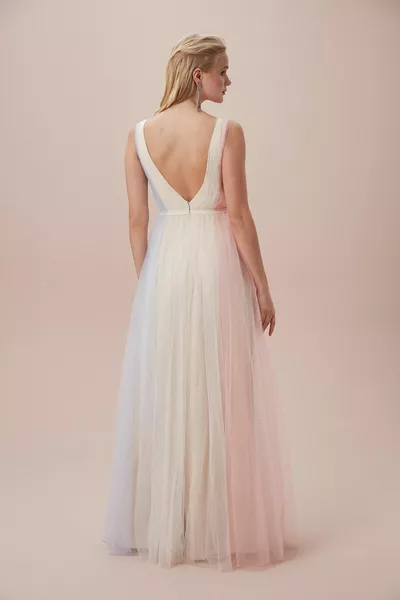 حزام ملون تألق تول فستان طويل