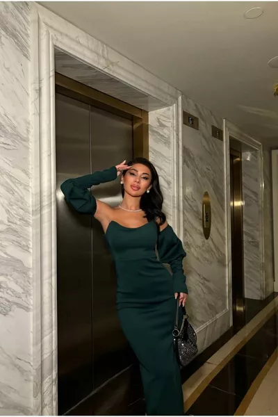 المرأة الزمرد الأخضر حمالة الأكمام مفصلة طويلة قلم رصاص اللباس