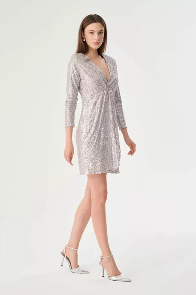 Sequin Knotted Dress - Silver