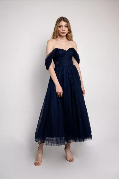 الأزرق الداكن البولكا نقطة مساء اللباس