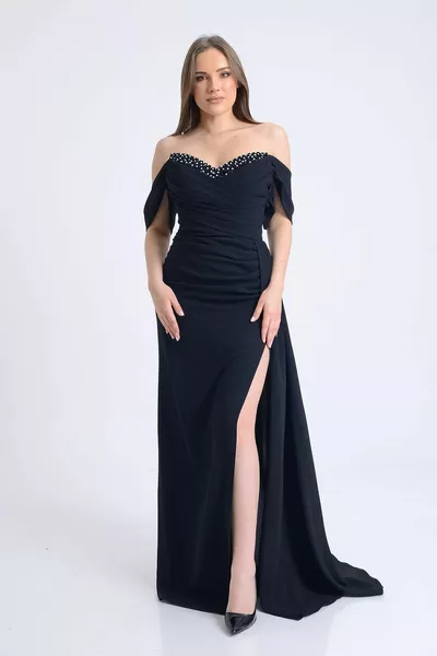 أسود طوق الحجر كريب مساء اللباس