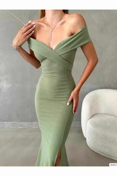 Maxi Abito da sera a sirena con spacco a spalla scesa