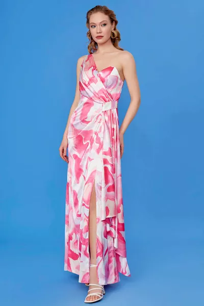 واحد الكتف الساتان الرخامي نمط اللباس