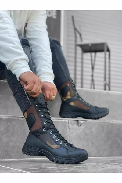 Lace-Up Men's Black Camouflage Military Postal Boots