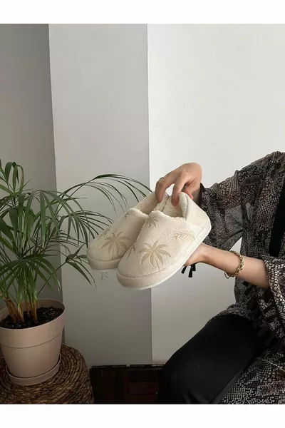 Palm Patterned Half Boots Ultra Light Comfortable Pantuf Women's Home Boots Home Shoes Warm