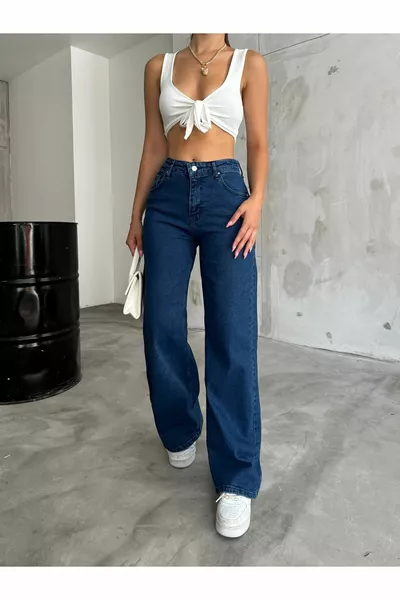 Jeans Palazzo Vita Alta Blu Navy