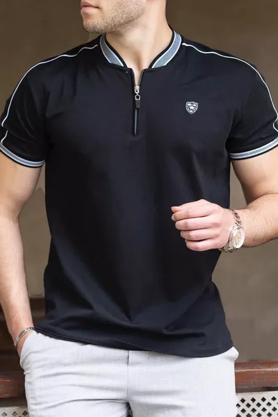 Black Polo Neck Men's T-Shirt 