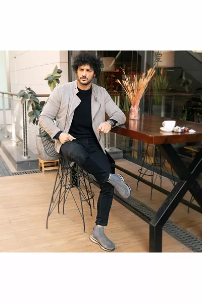  أحذية جلدية رجالية رمادية دافئة