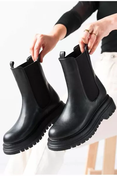 Feles Femme Semelle Épaisse & Haute Élastique Chelsea Casual Bottes Femme NOIR