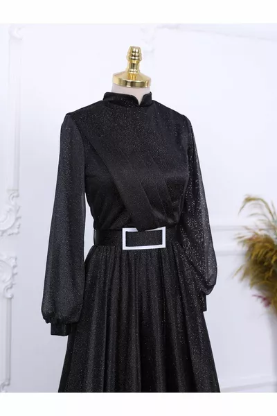 Glitter Thick Belted Evening Dresses