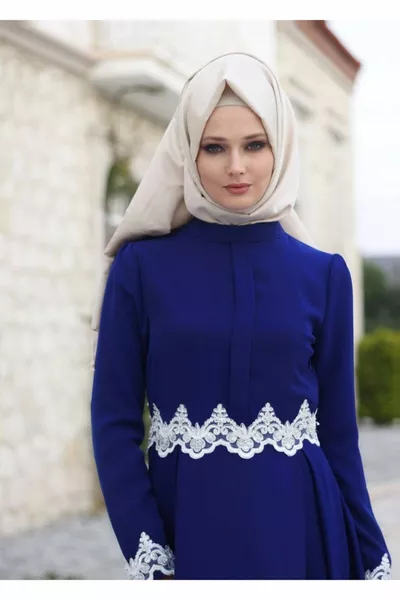 Abito da sera da donna in pizzo blu navy (SAKS) 