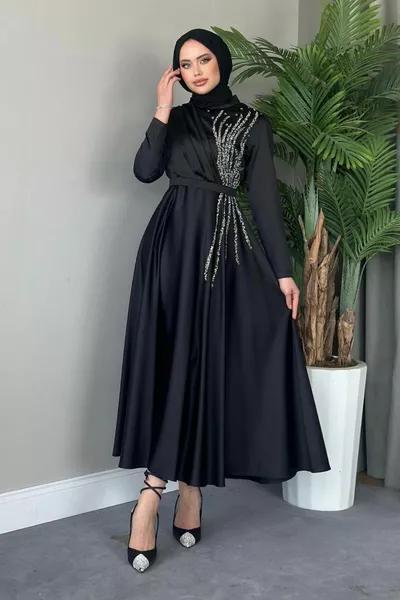 Light Satin Evening Dresses Black