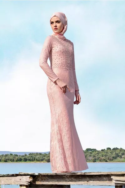 Women's Powder Lace Fish Evening Dress 