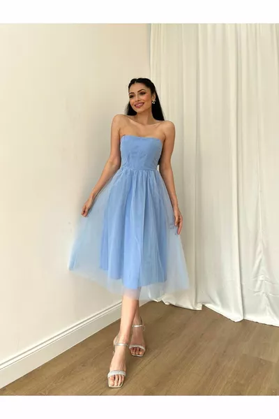 Robe de soirée Jupe en tulle évasée drapée drapée pour femmes Robe midi en tulle - Robe de soirée et robe de graduation