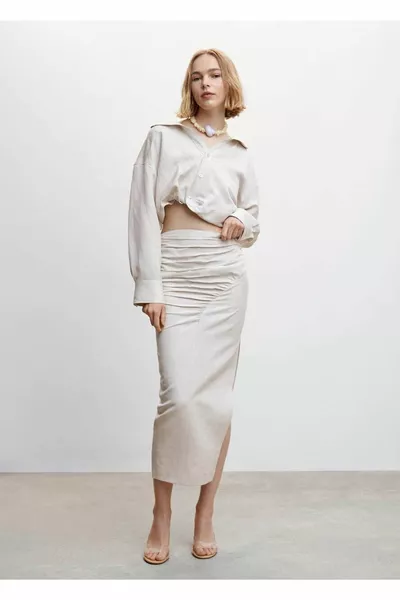 Linen Skirt with Drawstring Detail