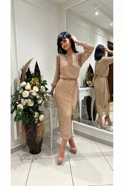 Design Honey Belted Sequin Dress