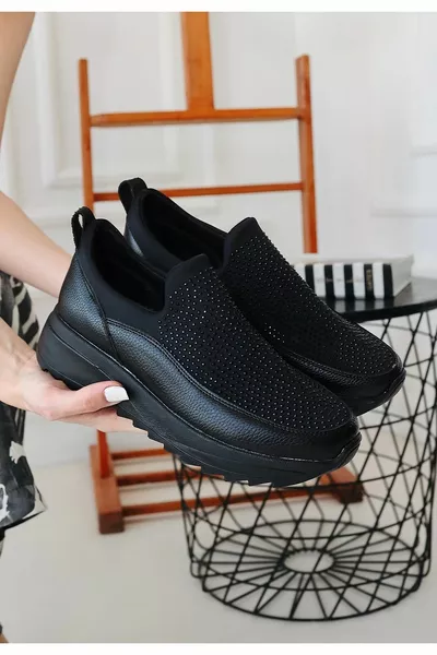 Sijja Black Skin Beaded Ballet Flats