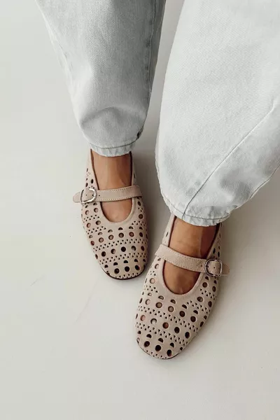 Ballerines en cuir véritable beige jasmin