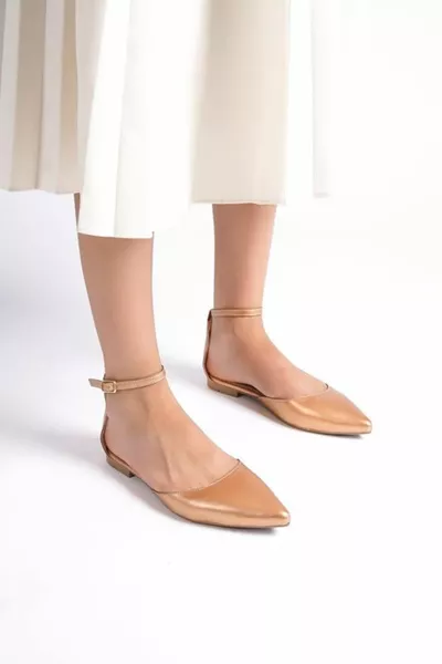 المرأة وأشار اصبع القدم الباليه أحذية أحذية زاما النحاس الجلد