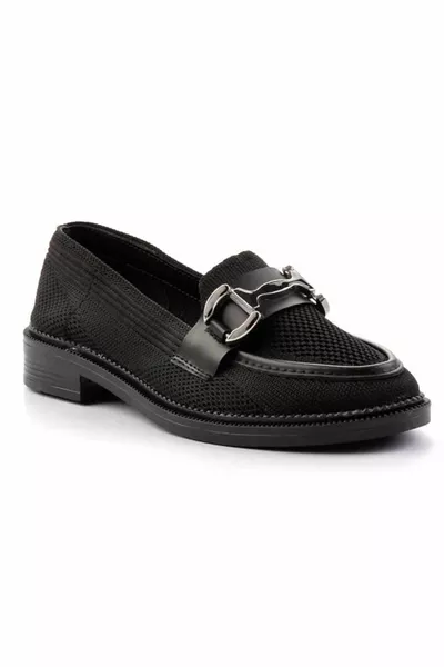 Feles Buckle Detailed Knitwear Loafer Women's Ballet Flats BLACK