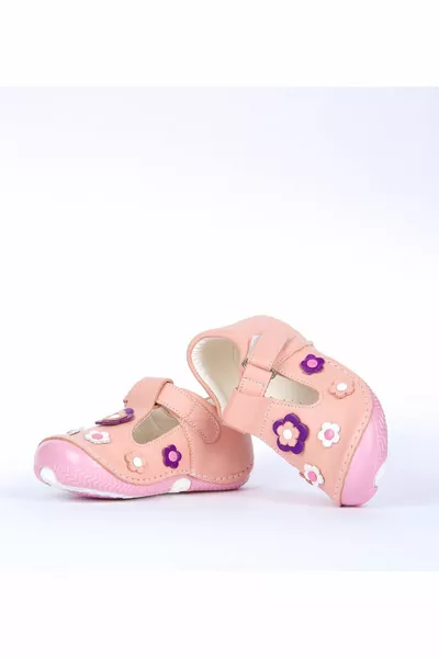 الفتيات الوردي جلد طبيعي العظام الخطوة الأولى أحذية الطفل 