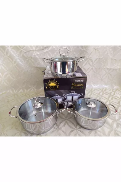 Samira Metal Lid 3-Piece New Casserole Stainless Steel Pot Set  Cm