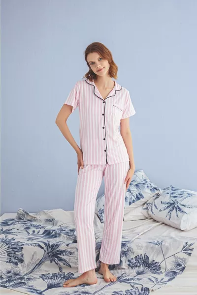 طقم بيجامة فيسكوز بأزرار