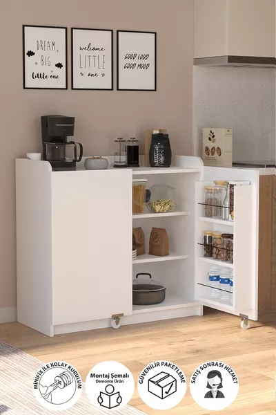Multipurpose Cabinet Gökçe Pantry Cabinet Kitchen Cabinet White