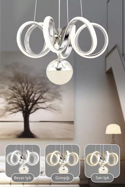 Venus Remote-Controlled 3-Color Light Feature Dimmer Modern Coating Pendant LED Chandelier for Living Room and Kitchen