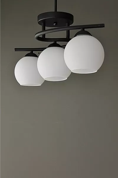 Lighting Modern Black and White Glass Chandelier for Living Room, Bedroom, Kitchen Poyraz 3-Light