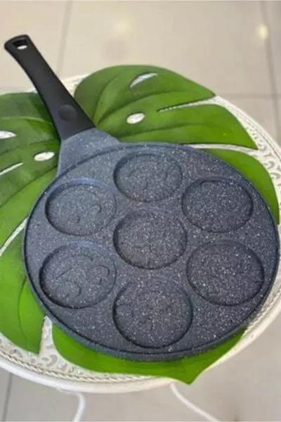 Сковорода для панкейков Çınar Life с улыбающимся смайликом, гранитная, 7 отделений, большой размер  см