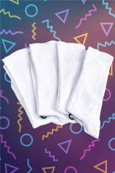 4'lü Düz Beyaz Spor Çorap Seti