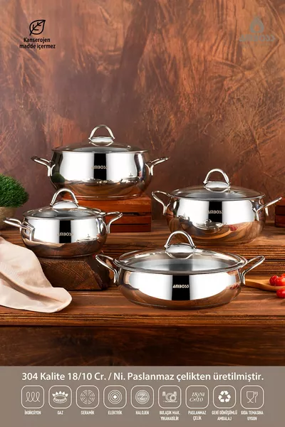 Stone Stainless Steel Induction Base 8-Piece Cookware Set