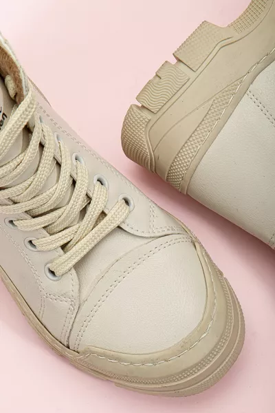 أحذية البنات مع الأربطة بسحاب مريحة BEIGE اللون العظام الموسم الجديد