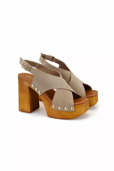 Женские босоножки на каблуке Mable бежевый на каблуке из замши