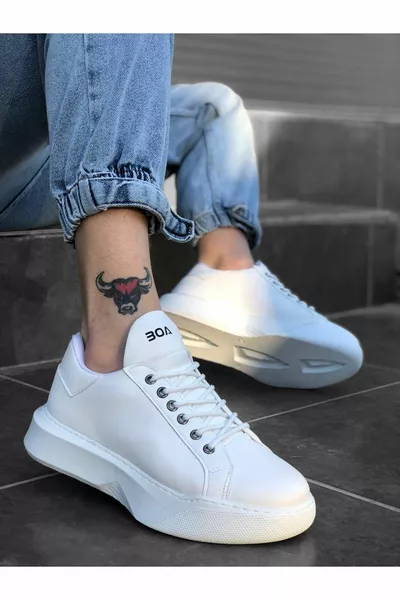 Lace-up Men's High Sole White Sneakers