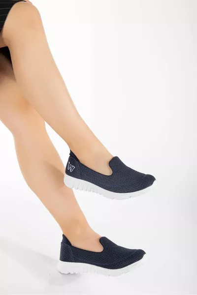Scarpe da passeggio da donna ortopediche blu navy-bianco