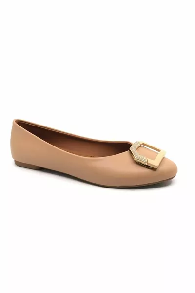 Feles Buckle Detailed Women's Flat Ballet Flats Shoes NUT