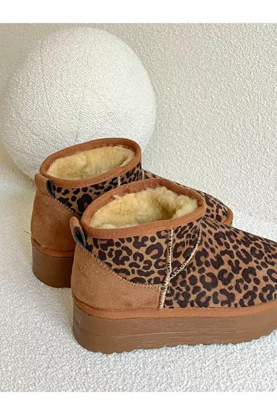 Stivali da neve in pelle scamosciata leopardata marrone chiaro (Mini XL) Stivali da donna